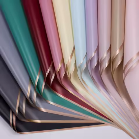 20pcs Golden Border Flower Bouquet Wrapping Papers Gold Line Half Transparent Gifts Paper Florist Bo