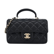 CHANEL Flap Bag Handle經典菱格紋小羊皮鏈帶手提/斜背包(黑色)/平行輸入
