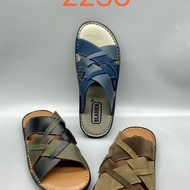 2235 雙色編織真皮男拖鞋 手工縫線 橡膠防滑底