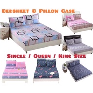 SINGLE / QUEEN / KING SIZE FITTED BEDSHEET  PILLOW CASE  SARUNG BANTAL TILAM KATIL CADAR TOTO HIGH B