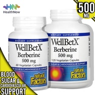 Berberine Glucose Support Natural Factor WellBetX 500mg 60 VCaps or 120 VCaps