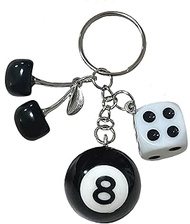 8 Ball Keychain, Dice Keychain, Cherry Keychain, Black Cherry Charm, Eight Ball Keychain with Dice, 