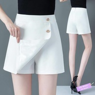 ✦Ready Stock✦ celana kulot wanita perempuan Shorts women's summer 2021 new white wear fake two-piece culottes loose thin high-waisted wide-leg A-line pants