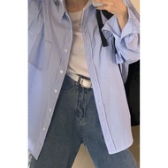 衬衫shirt秋季长袖衬衫女男友风新款慵懒宽松BF风宽松中长款条纹百搭外套潮新品25.8.22