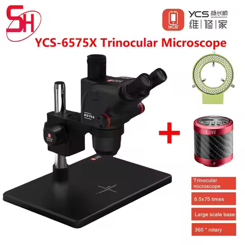 YCS 6575X Ultra HD Trinocular Microscope with Large Base for Phones PCB Welding Microscope 4K Camera
