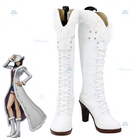 Anime Nico Robin Cosplay Shoes Boots Nico White Long Boots Miss All Sunday For Hallowmas Party Adult
