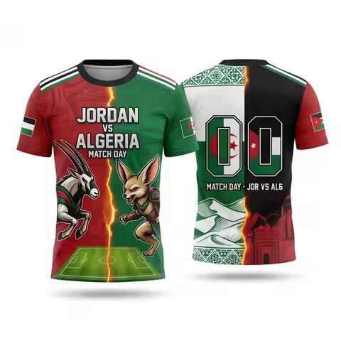 Jordan vs Algeria Fan Soccer Jersey, Unisex Short Sleeve Casual Sports Top