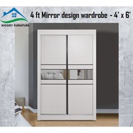 (READY STOCK )AllsWell: 4 FT 4 tier Sliding Wardrobe with mirror/ 4 Kaki 4 tier Almari Baju Sliding 