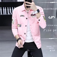 DWPendatang baru jaket denim hitam kasual lelaki dan lelaki versi Korea jaket pemuda langsing lelaki Korea dengan pakaian denim