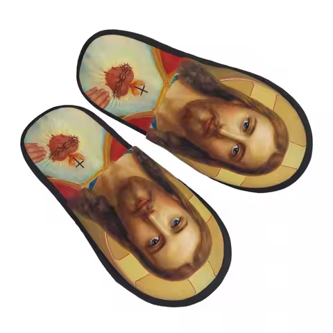 Women The Most Sacred Heart Of Jesus House Slippers Cozy Warm Memory Foam Fluffy Slipper Indoor Outd