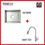 MUUD Single Bowl Undermount Stainless Steel Kitchen Sink + Pull Out Sink Tap - KS 5845 + MWT 701