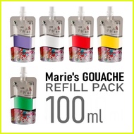 ♞MARIE'S Gouache WHITE &amp; other colors REFILL Pack 100ml Gouache paint jelly-ONE PIECE (choose color