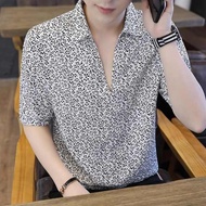 Baju koler lelaki T shirt lelaki berkolar Summer V-Neck Short-Sleeved T-shirt Men Korean Version Loo