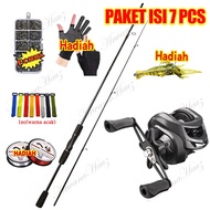 Joran Pancing Set Carbon Baitcasting Fishing Rod Metal Reel Max Drag 8kg Material Berkualitas Ul Ult
