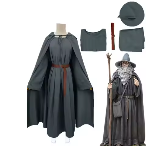 Anime Gandalf Wizard Cosplay Costume Hobbit Long Gray Cloak Jumpsuit with Hat Belt Halloween Fancy D