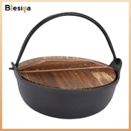 Cast Iron Sukiyaki Pots Cast Iron Hanging Pot Cookware with Wood Lid Shabu Nabemono Camping Pot Fire