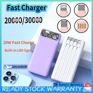 SG[In Stock]Fast Charging Powerbank  Bank With LED Light 20000mAh/30000mAh Built-in Charging Cables PD20W Power Own four
