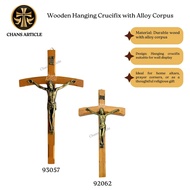 Wooden Hanging Crucifix with Metal Alloy Jesus Figure Cross Door Hang Jesus Cross