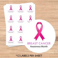 Breast Cancer Sticker Label, Breast Cancer Awareness Stickers, Floral Pink Awareness Ribbon, Cancer 