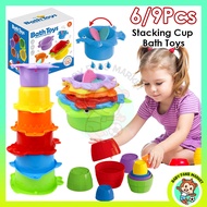 9Pcs Stacking Cup Bath Toys for Kids Colorful Animal Stacking Tower Early Educational Baby Toys Swim