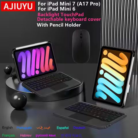 Touchpad Keyboard for iPad Mini A17 Pro Case with Pencil Holder for iPad mini 7, mini6, 8.3'' Tablet