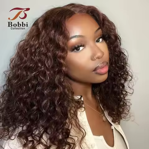 Brown Lace Front Wig Water Wave 100% Human Hair Wig For Women Curly Pre-plucked Transparent Lace Clo