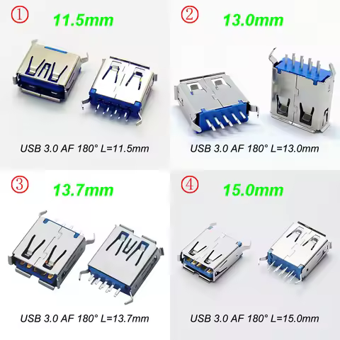 10PCS USB 3.0 Connector Female Socket 180 degree Bent Feet AF type for computer,laptop,notebook L=11