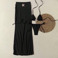 Polovedo Official New Arrival Spring/Summer Elegant Sexy Solid Black Starfish 3-Piece Bikini Set Set