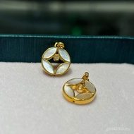 Shuibei Moissan Copper Coin Pendant Clavicle Chain au750 Ancient Coin White Mother-of-Pearl Colorful