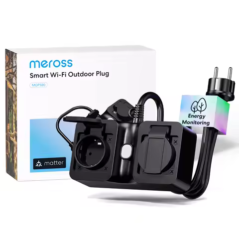 Meross Matter EU Outdoor Waterproof Socket WiFi Wireless Expansion Rain Plug Cover with Power Monito