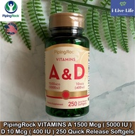 วิตามินเอกับดี Vitamin A &amp; D3, A 5,000 IU D-400 IU, 250 Quick Release Softgels - PipingRock Piping Rock