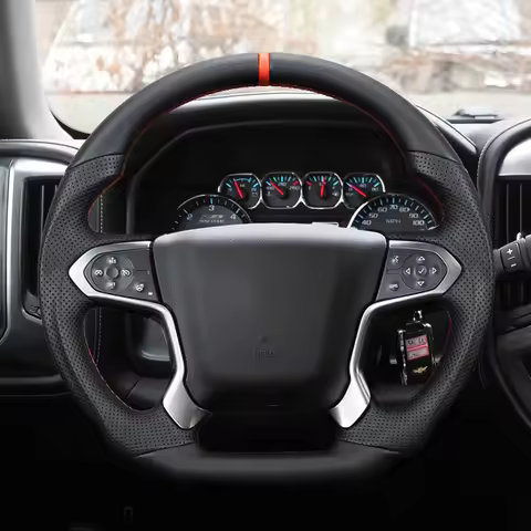 Full Leather D-Shaped Steering Wheel With Paddle Holes Fit For Chevrolet Tahoe Silverado 1500 Tahoe 