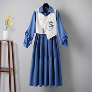 Improved Hanfu Hanfu Improved Minimalist Two-Piece Suit Female Trendy Milk Blue High-End Dress