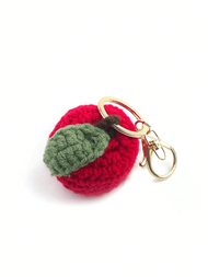 1入手工編織水果造型蘋果掛件鑰匙扣，用鉤針針編縫細節，波西米亞風格