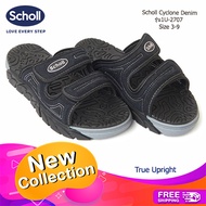 Scholl รองเท้าสกอลล์-ไซโคลน เดนิม CYCLONE DENIM รุ่น 1U-2707 สีดำ รองเท้าแตะสวม สำหรับผู้ชายและผู้หญิง รองเท้าสุขภาพ Comfort Sandal เบา ทนทาน