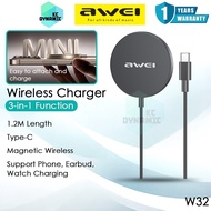 Awei W32 3-In-1 Magnetic Wireless Charger Smart Watch Phone Earbuds 1.2M Length Awei Charger