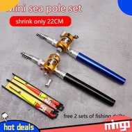 Mimgo Portable Telescopic Fishing Pen Aluminum Alloy Mini Pocket Pen Shape Travel Ice Fly Fishing Rod Pole Fishing Reel