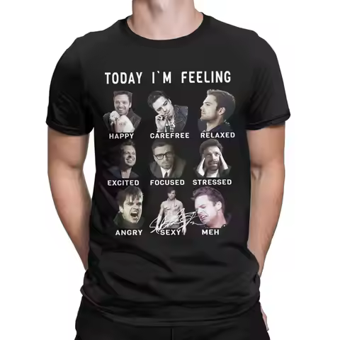 Men Women Graphic Print Sebastian Stan Funny Feelings Bucky Barnes Tee T Shirt Cotton T-shirts Cloth