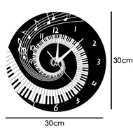 Elegant Piano Key Clock Music Notes Wave Round ern Wall Clock Without Battery Black + White Acrylic