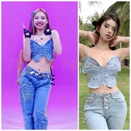 *IMPORT* Tank Top Sling / Camisoles / Camisole / Crop Top Butterfly Denim Naeyon Twice Pop Jennie Bl