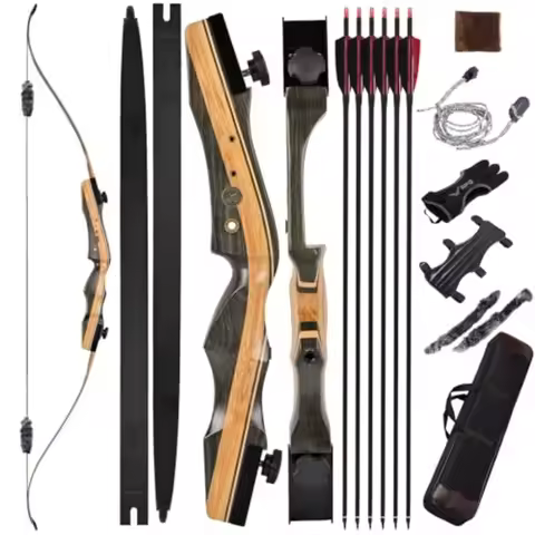 Archery Wooden Bow and Arrow Set for Adults 62'' Hunting Bow 30-50 Lbs Right Handed Takedown Recurve