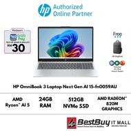 HP OmniBook 3 Laptop Next Gen AI 15-fn0059AU (AMD Ryzen™ AI 5, 24GB RAM, 512GB SSD, FHD, Glacier sil