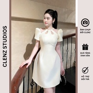 [ Clenz - High-end designer dress] White sleeveless party dress, flattering A-line form, teardrop ne