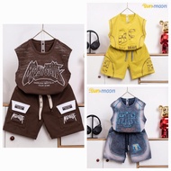 Boy outfit set Sleeveless High quality stone wash 4-way cotton elastic from sun&moon brand big size 