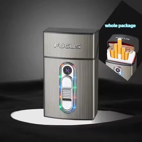 Cool Colorful Light Double Arc Lighter Cigarette Case, Type-C Fast Charging Cigarette Case, 20-pack 