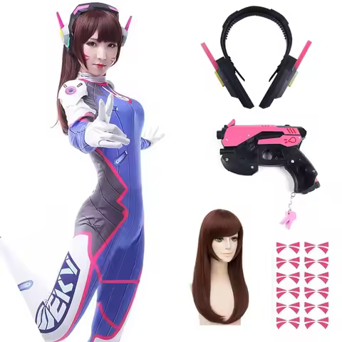 Anime Woman Jumpsuit Tights Dva Cosplay Costume Game Zentai Wig Cosplay Props Headphone Suit D.Va Co