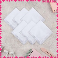 [Sohad] 6x Handkerchiefs in White Lace Square Pocket Ladies Woman Little Women 24.5 Cm/9.65 Inches W