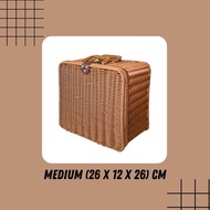 Woven Basket Rattan Storage Metal Frame Wire Hard Suitcase Buckle Closure Kotak Bakul Rotan Hantaran