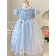 Genuine Girl Elsa Princess Dress Summer Frozen Elsa Dress Dress Children Short-Sleeved Elsa Dress