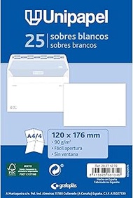 Unipapel Pack of 25 White Paper Envelopes 90g 120x176mm Straight Seal with Self Adhesive Silicone Ta